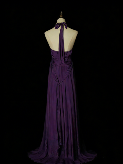 Einfaches, lila A-Linien-Abendkleid im 80er-Jahre-Stil mit V-Ausschnitt, langes formelles Kleid für die High School, N1330