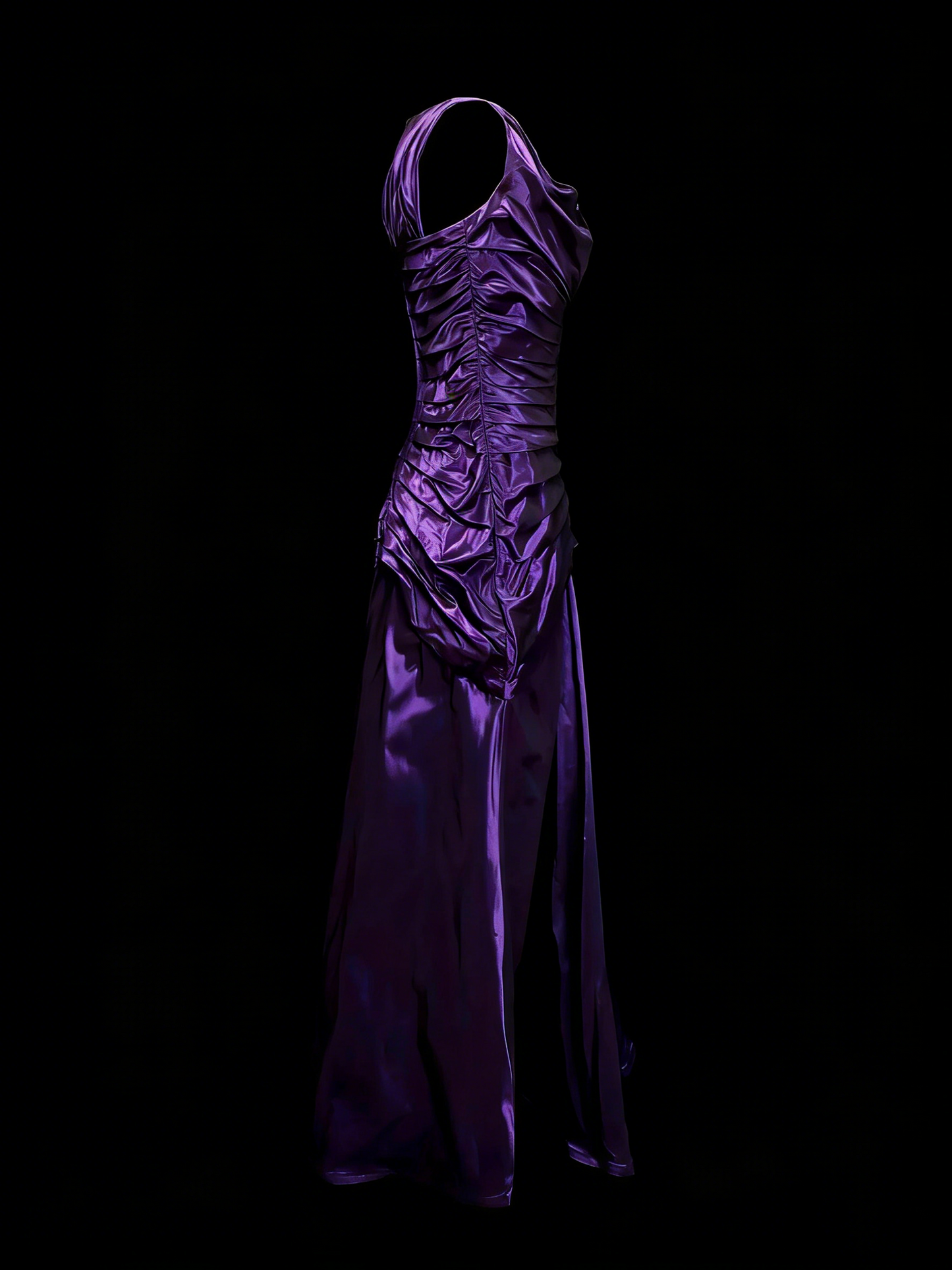 Vintage Abschlussballkleider Ästhetik 1960er Jahre Retro Lila Meerjungfrau Plissiertes langes Partykleid N2139