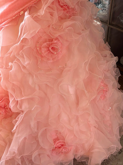 Vintage Ballkleid Spaghettiträger Rosa Mit Lagen Stufen Sweet 16 Kleider Quinceanera Kleid Lang 15 Vestidos De Fiesta N2263