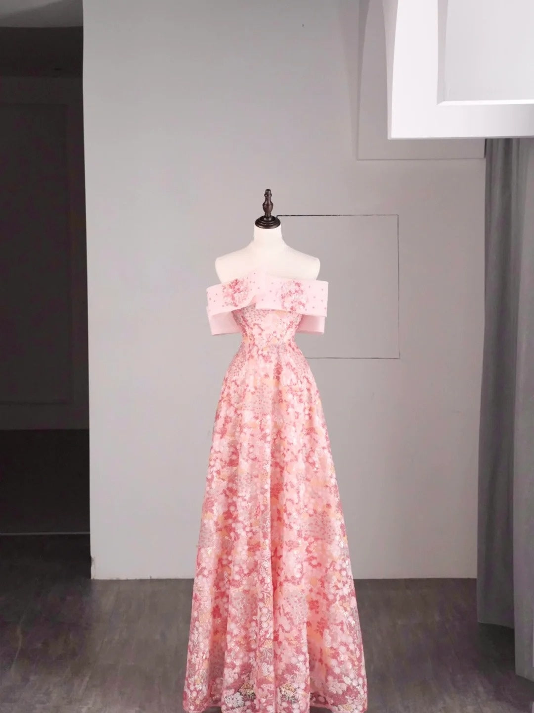 Elegantes, schulterfreies, langes, pinkfarbenes Pailletten-Abendkleid in A-Linie für Teenager, formelles Abendkleid N1079