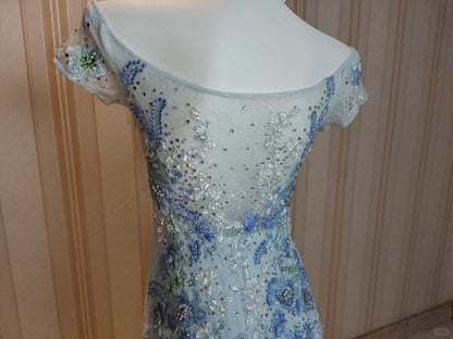 Elegantes Meerjungfrau-Kleid, schulterfrei, Grau mit Spitze, elegantes Outfit zum 18. Geburtstag, formelle Ballkleider N4197