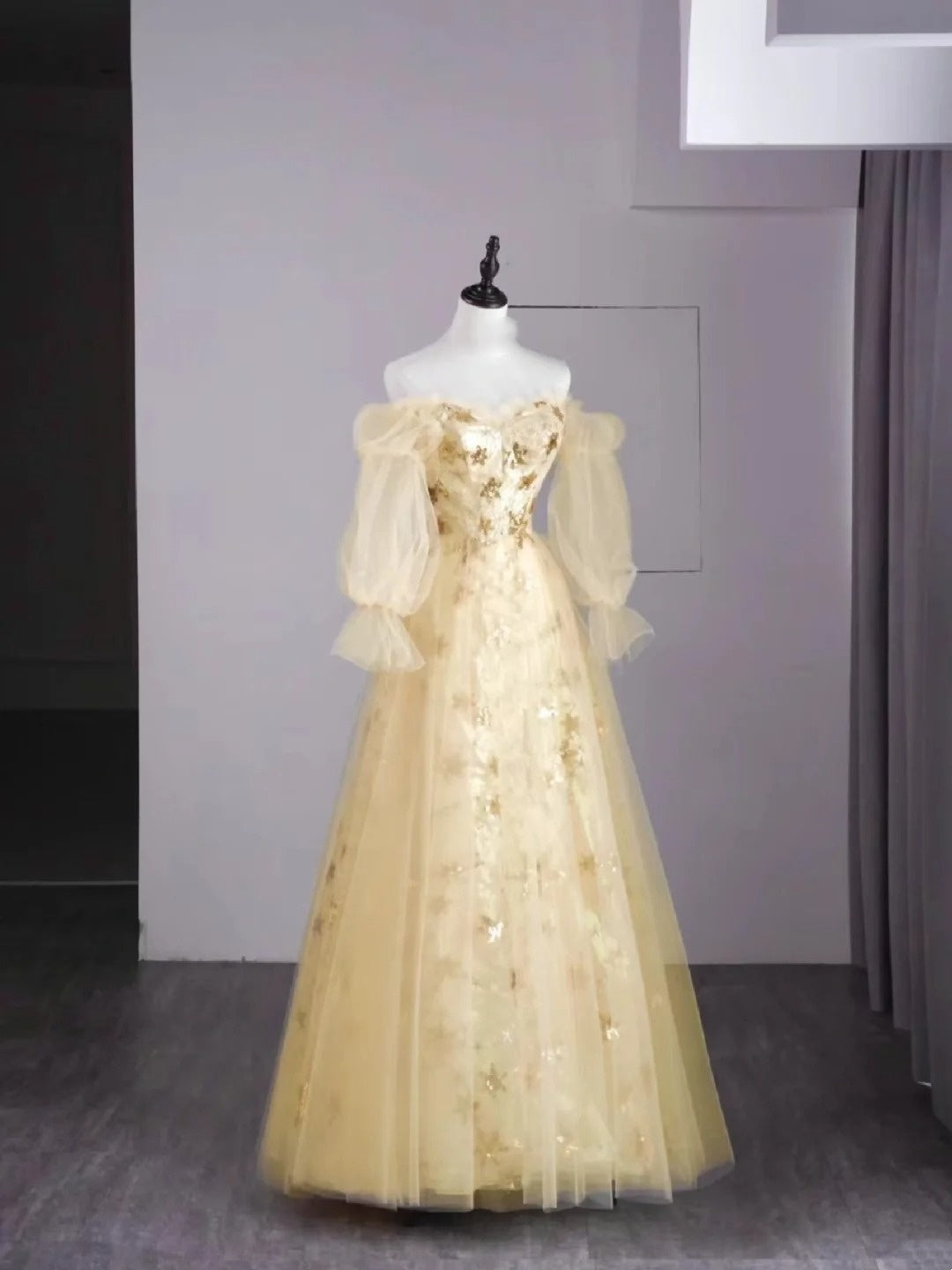 Vintage Night Aesthetic Ball Gown Strapless Tulle Yellow College Formal Sweet 16 Outfit Long Prom Dresses For Teens N1163