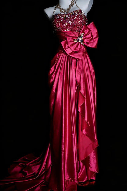 Bescheidene Abschlussballkleider A-Linie Trägerlos Hot Pink Fuchsia Langes formelles Tanzkleid N2975