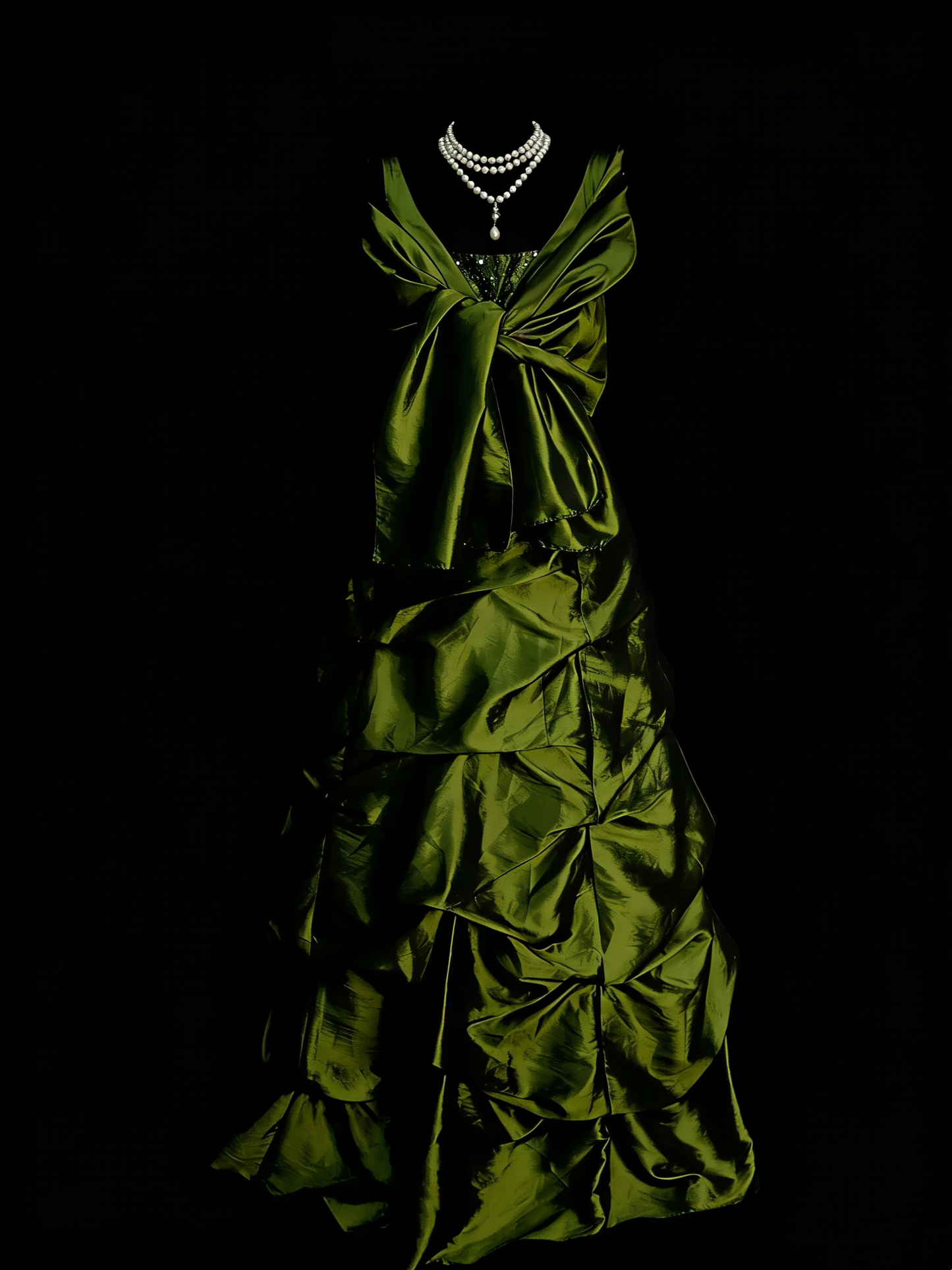 Vintage Prom Dresses Aesthetic 1960s Retro Ball Gown V Neck Olive Green Long Party Dress N2133