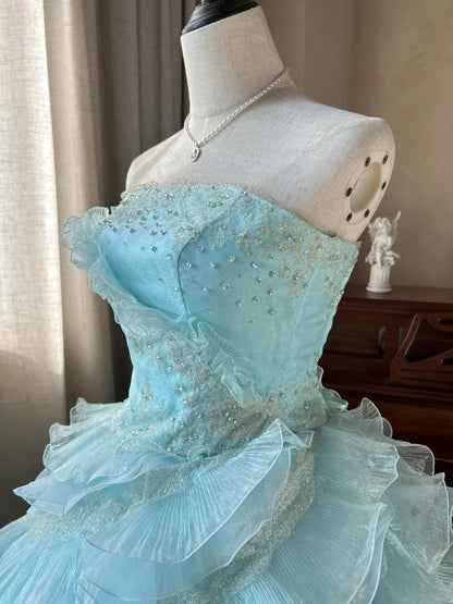 Süßes ballkleid trägerlos hellblau mit gestuften Lagen Sweet 16 Kleider Lang 15 Vestidos De Fiesta N2268