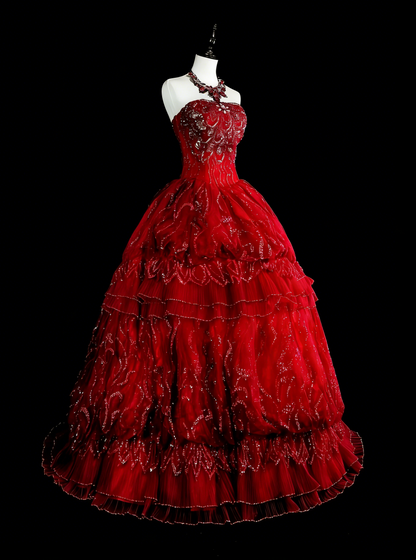 Vintage Abschlussballkleider Ballkleid Trägerlos Burgund Tüll 2000er Jahre Langes Partykleid N2383