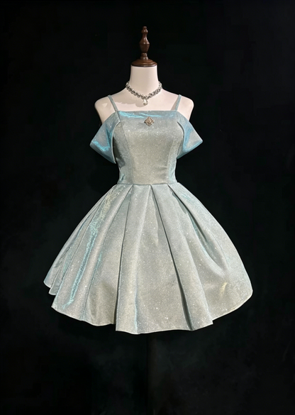 Vintage Ball Gown Light Blue Short Mini Length Short Sleeves Party Dress Cocktail Homecoming Dresses N3906