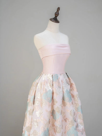 Robe de bal élégante sans bretelles en satin rose à fleurs, robe de soirée longue, tenue pour un 18e anniversaire, robe de remise de diplôme RB1037