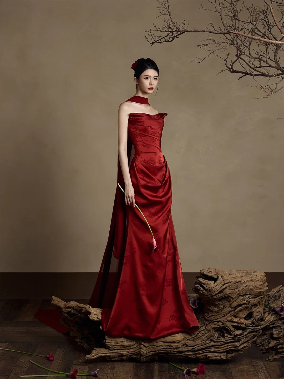 Simple Mermaid Sweetheart With Scarf Burgundy Satin Long Prom Dresses Formal Gowns Inspo Evening Outfit N230