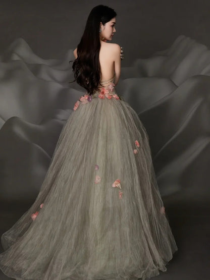 Robe de bal charmante sans bretelles en tulle, longue robe de soirée formelle N275