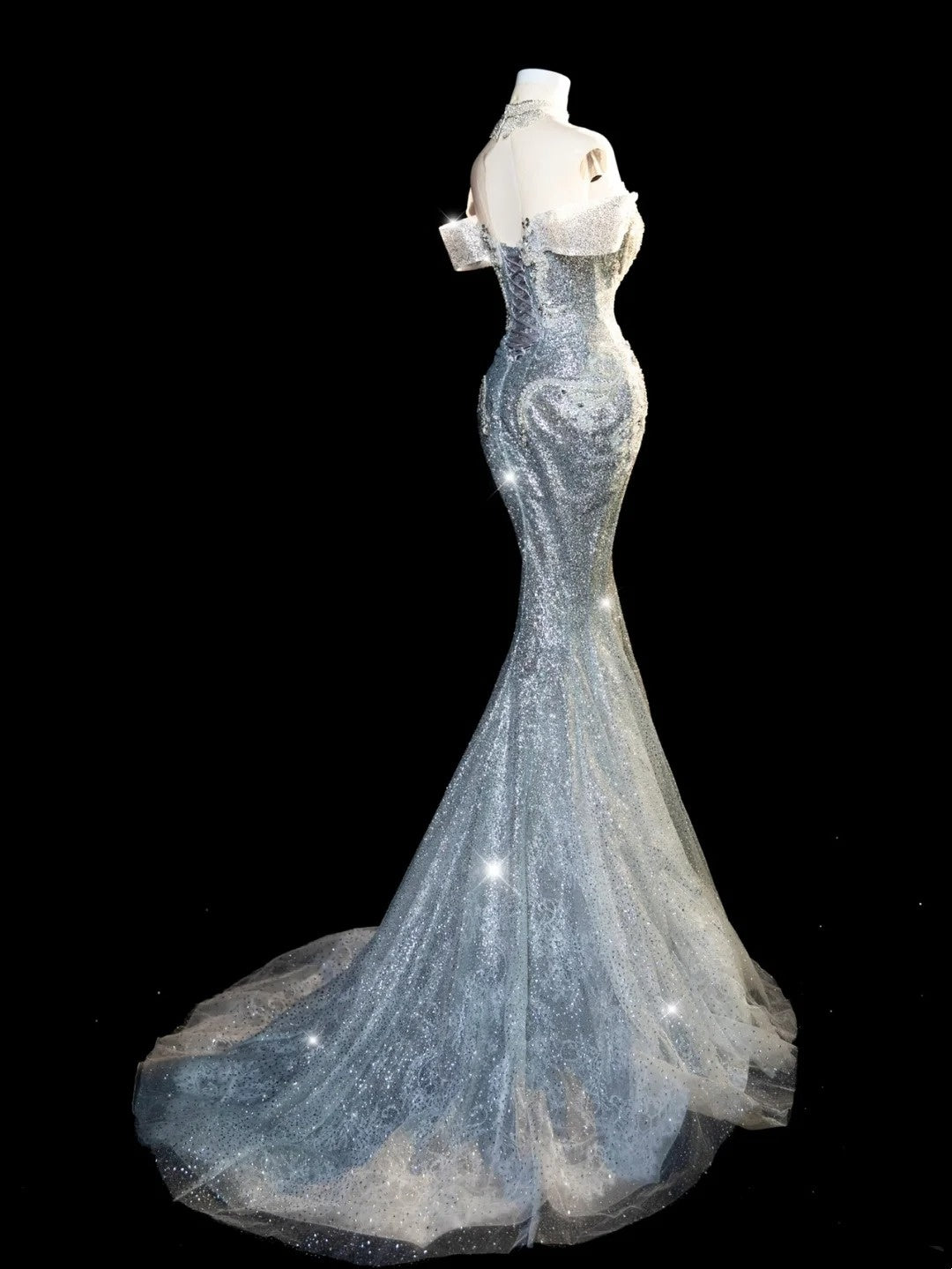 Robe de mariée sirène à épaules dénudées, ornée de sequins et de perles, style conte de fées, coupe ajustée, référence N674