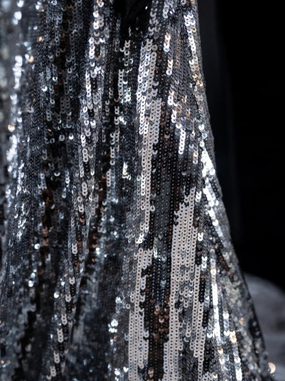 Funkelndes, trägerloses, graues Pailletten-Abendkleid im Meerjungfrauenstil, ärmellos, lang, für Damen und Mädchen, N666