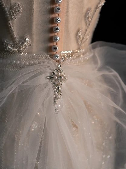 Sparkly Wedding Dresses Mermaid V Neck Ivory Sequins Long Brides Dress Fitted Bridal Gown N1353