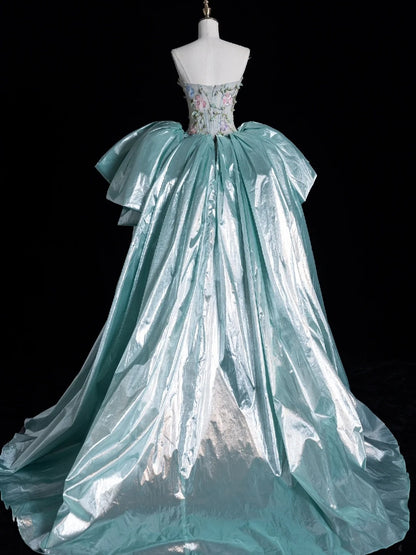 Modest Sheath Sweetheart Sleeveless Tulle Floral Long Prom Dress Mint Green For Women Girls Evening Dresses N655