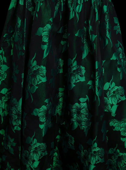 Robe bustier vert foncé en satin à fleurs, coupe trapèze, inspiration années 2000, style Y2K, référence N1383