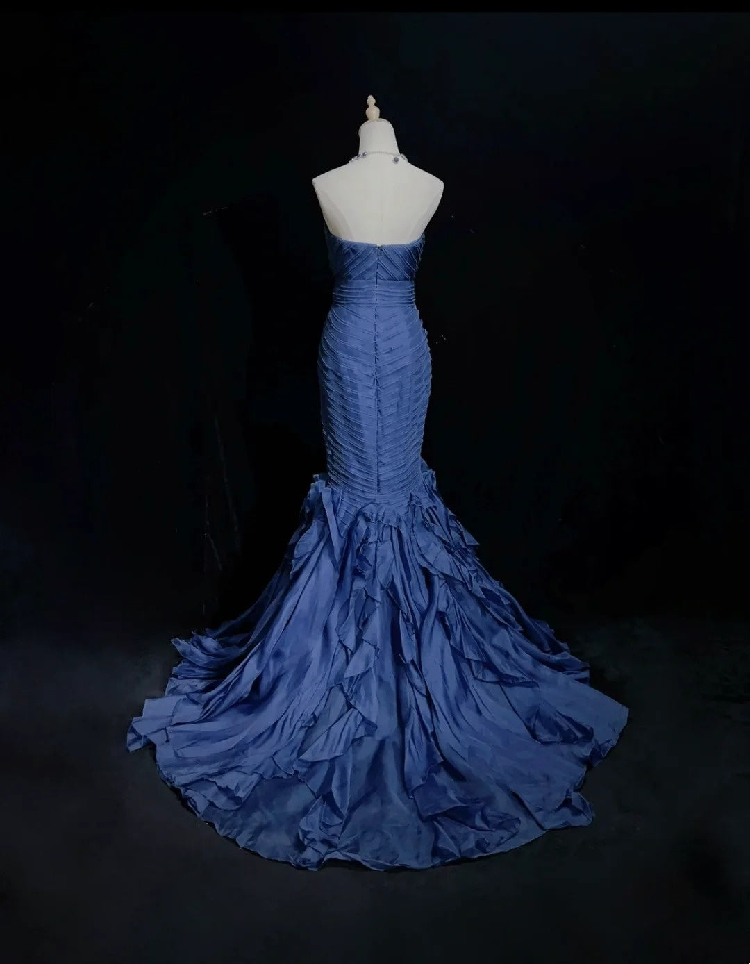 Vintage Prom Dresses Mermaid Sweetheart Navy Blue Satin With Tiered Layers 90s Long Evening Gown N2906