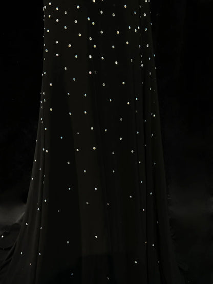 Robe de soirée longue sirène vintage noire dos nu des années 2000 pour bal de promo N2572