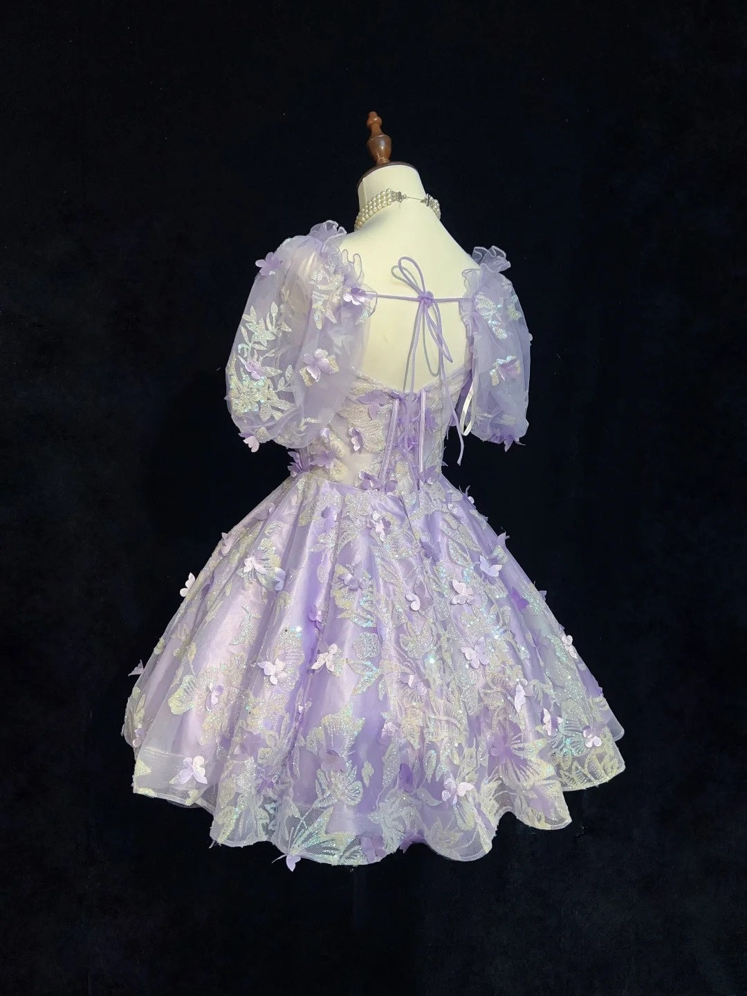 Jolies robes de bal lilas courtes en dentelle, col carré, pour la rentrée, robes Hoco N2632