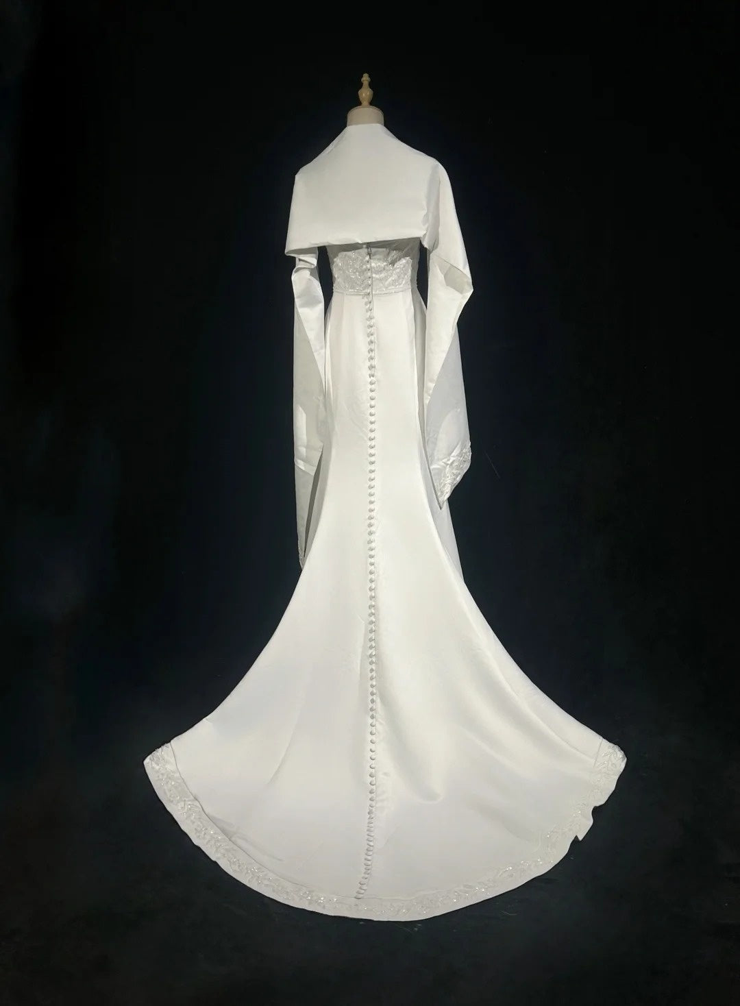 Vintage 90s Wedding Dresses Mermaid Strapless Satin White Beading Summer Garden Long Bridal Gown N3823