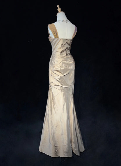 Robes de bal vintage Champagne Sirène Bustier Cœur Taffetas Robes de soirée longues N3859