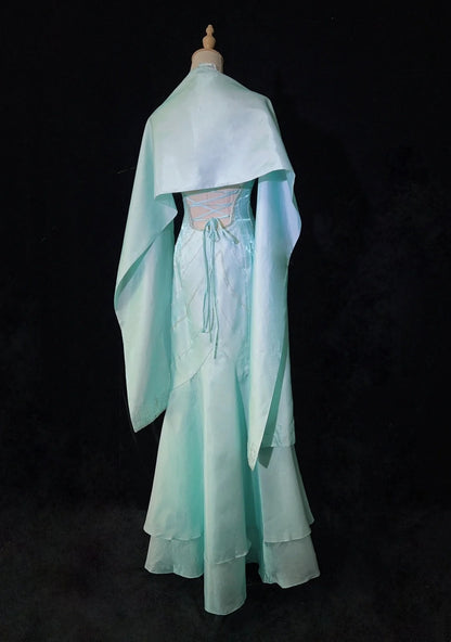 Vintage Abschlussballkleider 80er Meerjungfrau Neckholder Blau Ärmellos mit Umhang Perlen Semi-formelle Abendgarderobe N3616