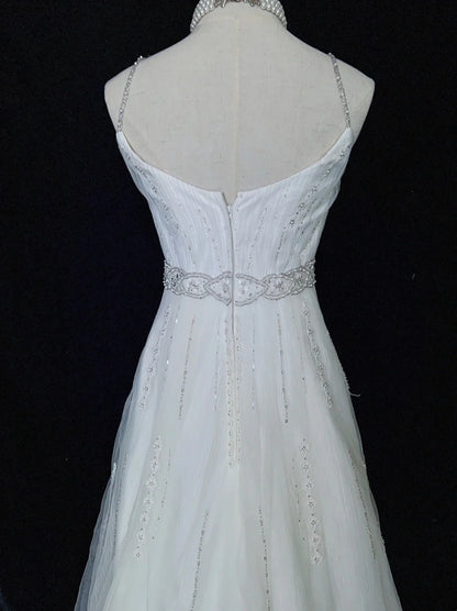 Robes de mariée uniques, ligne A, fines bretelles, tulle blanc avec perles, longue robe de mariée N3646