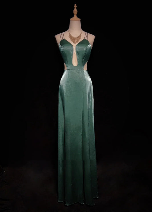 Modest Prom Dresses A line Spaghetti Strap Dark Green Sleeveless Long Formal Evening Outfits N3622