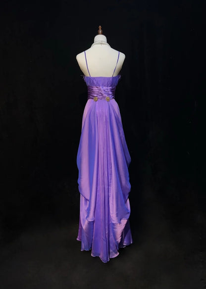 Robes de bal vintage Trapèze Bretelles spaghetti Chiffon Raisin Sans manches Années 80 Robe de soirée longue N2631