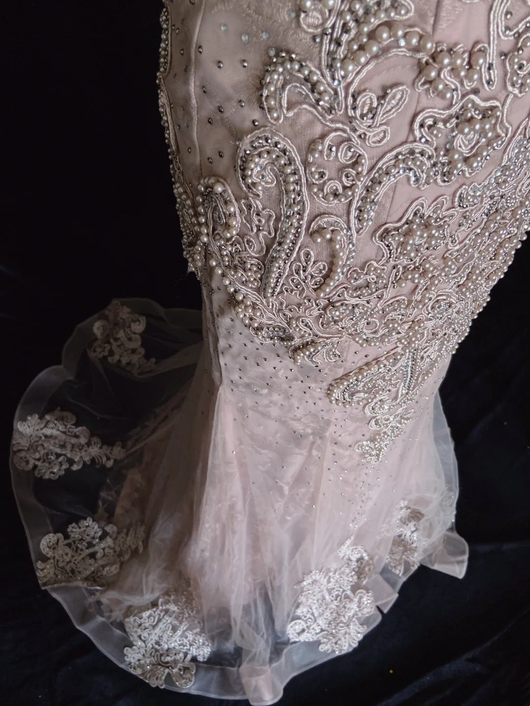 Vintage Prom Dresses Meerjungfrau V-Ausschnitt Pink Spitze 80er Jahre Lange Formelle Abendgarderobe N3875