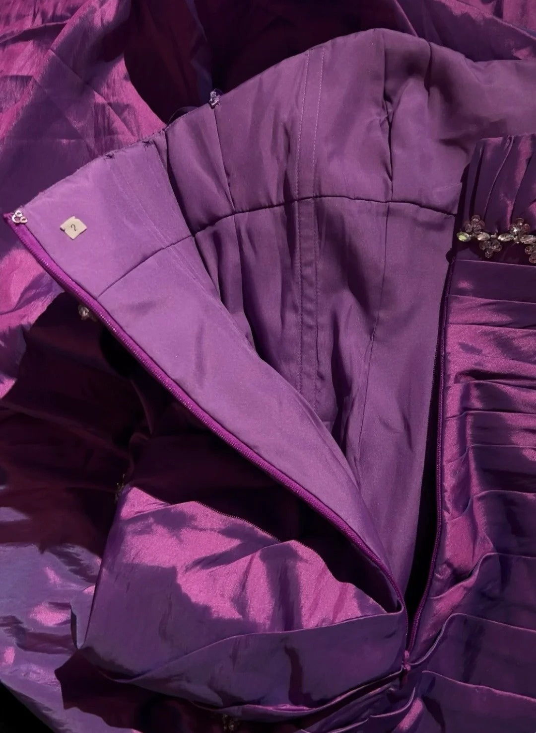 Robes de bal vintage sirène bustier en taffetas violet avec perles, longue robe de soirée années 80 N2625