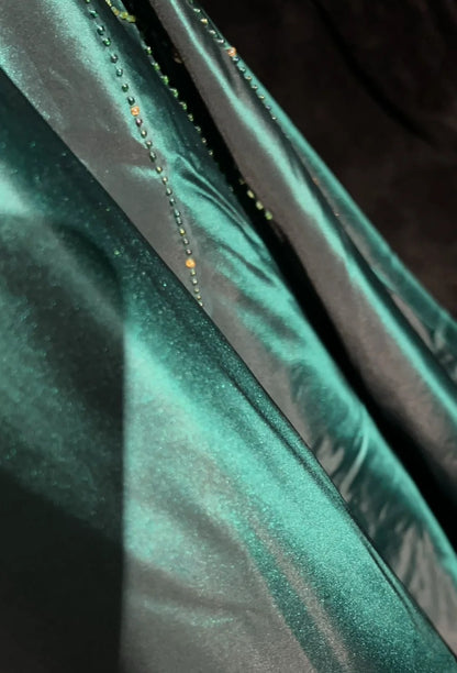 Inspiration Robes de bal vintage Robe de soirée bustier verte avec perles Robe de soirée longue années 80 N2739