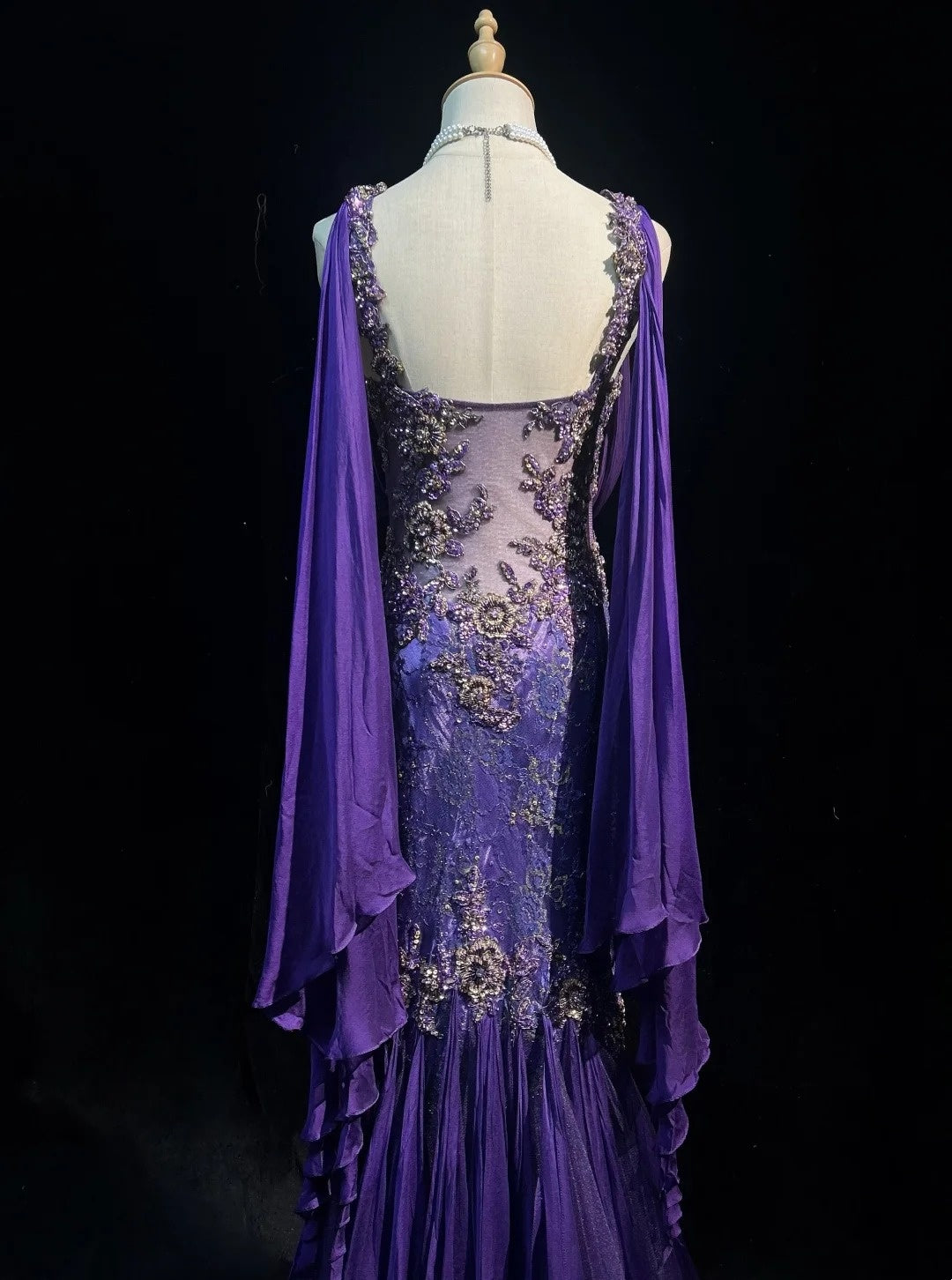 Vintage Prom Dresses 90s Mermaid Square Neck Purple Chiffon Long Lace With Beading Evening Formal Outfits RB5142