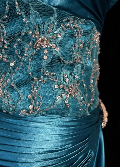 Vintage Prom Dresses Meerjungfrau Spaghettiträger Blau Satin 1990er Lange Formelle Abendkleid N2643