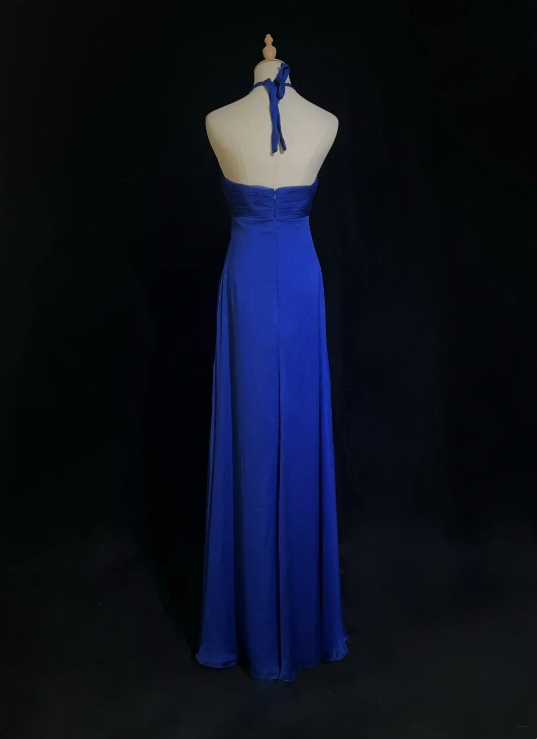 Robes de bal vintage en mousseline de soie bleu roi coupe trapèze à col américain avec perles, longue robe de soirée des années 90 N2903