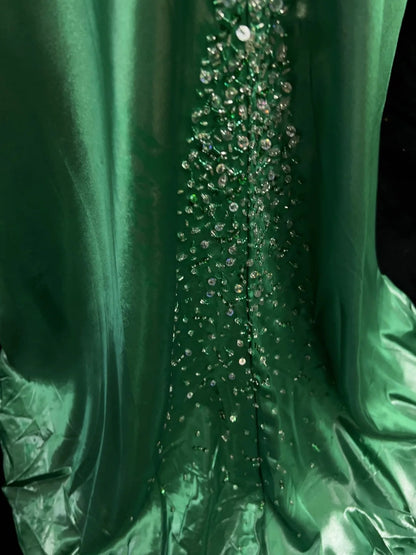Robes de bal vintage Sirène Halter Dos Nu Vert Perlé Années 90 Longue Robe de Soirée Formelle N2648