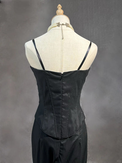 Vintage Prom Dresses 1950er Jahre High-Low Spaghettiträger Black Tie Kleid Ärmellose Abendgarderobe RB4339