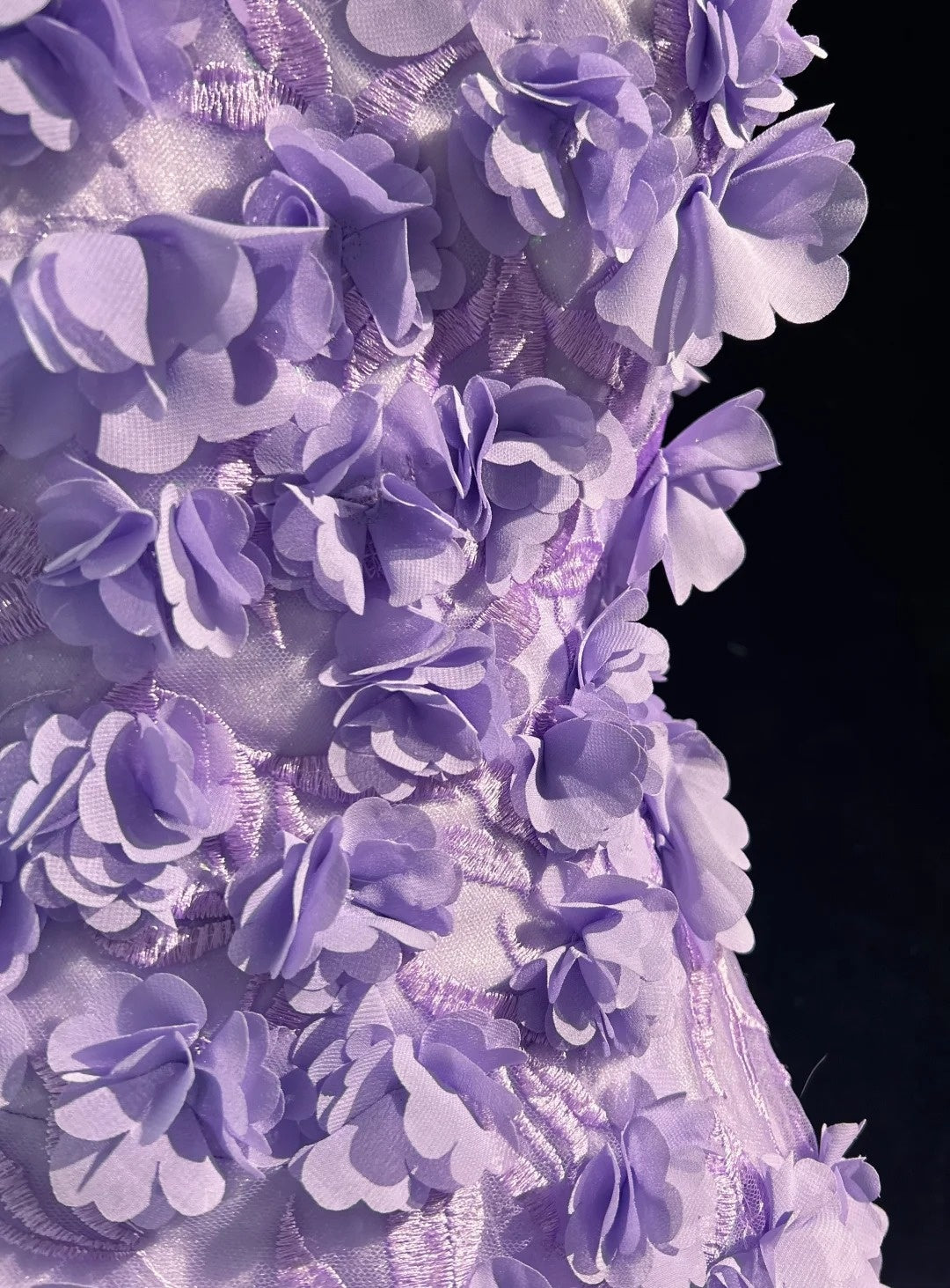 Prinzessinnen-Ballkleider, schulterfrei, fliederfarben, mit 3D-Blumen, festliche Abendmode N3894