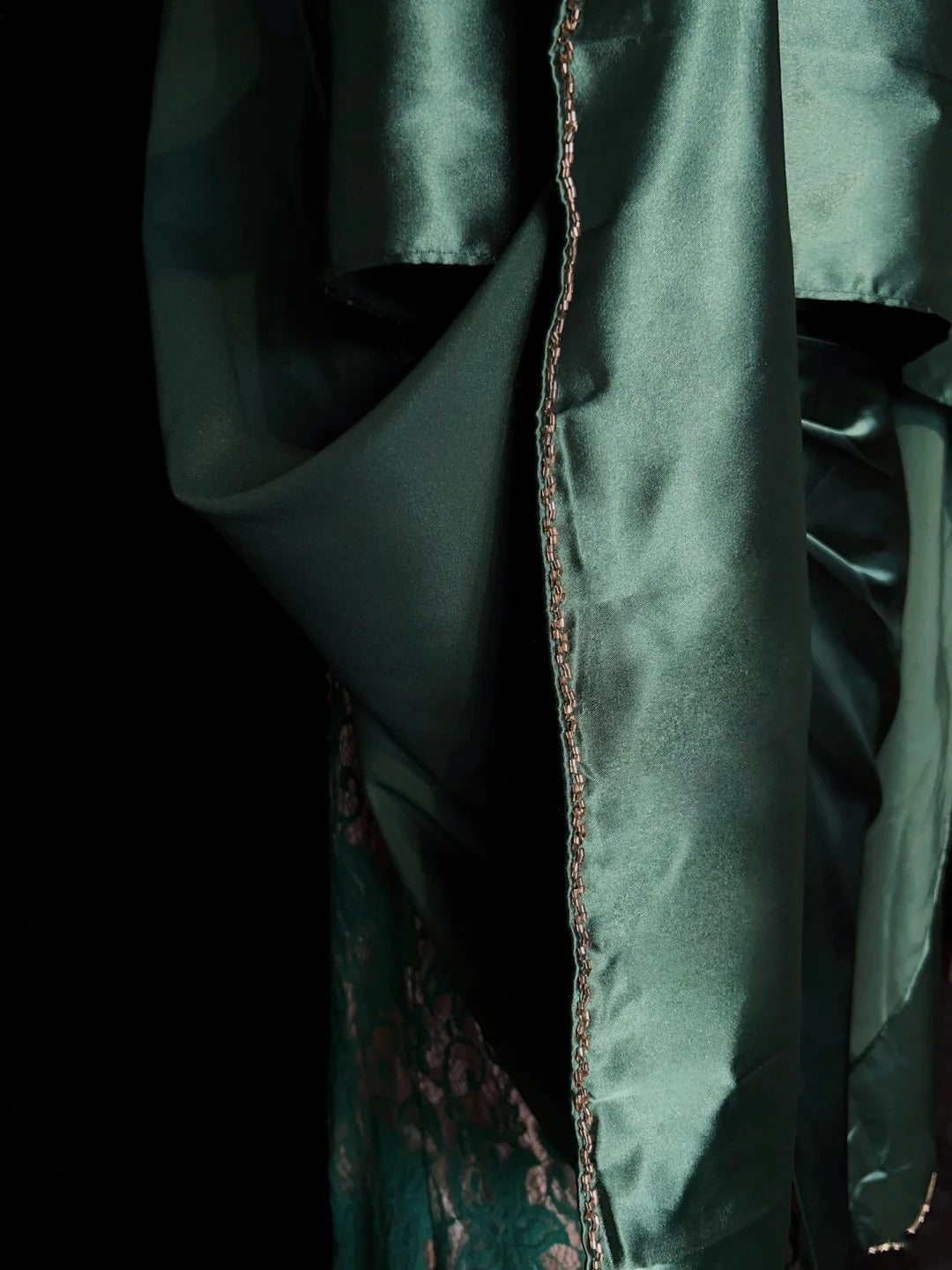 Vintage Prom Dresses Inspo Meerjungfrau Ein-Schulter Dunkel Smaragdgrün 1990er Mit Gold Spitze Abendkleider N3320