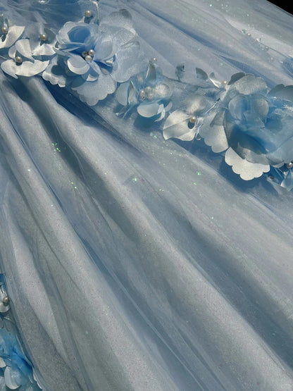Wunderschöne Abschlussballkleider Ballkleid Off Shoulder Tüll Blau mit Applikationen Langes Abendkleid N2926