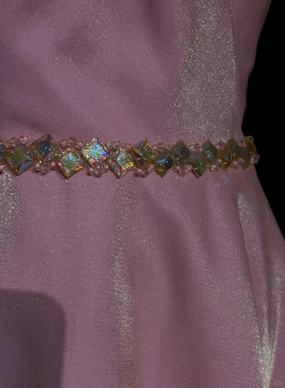 Vintage Ballkleider 1960er A-Linie One Shoulder Pink High Low Satin Ballkleid N3101