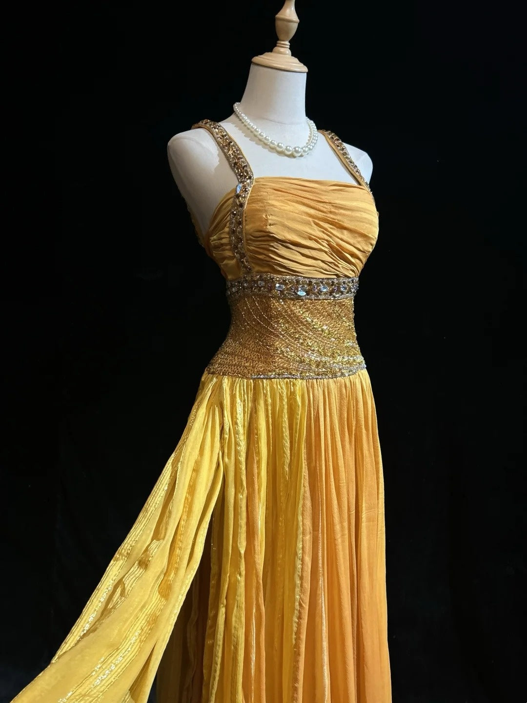 Elegantes A-Linien-Kleid, eckiger Ausschnitt, gelb mit Perlenstickerei, 18. Geburtstag, elegantes Outfit, formelle Ballkleider N4198