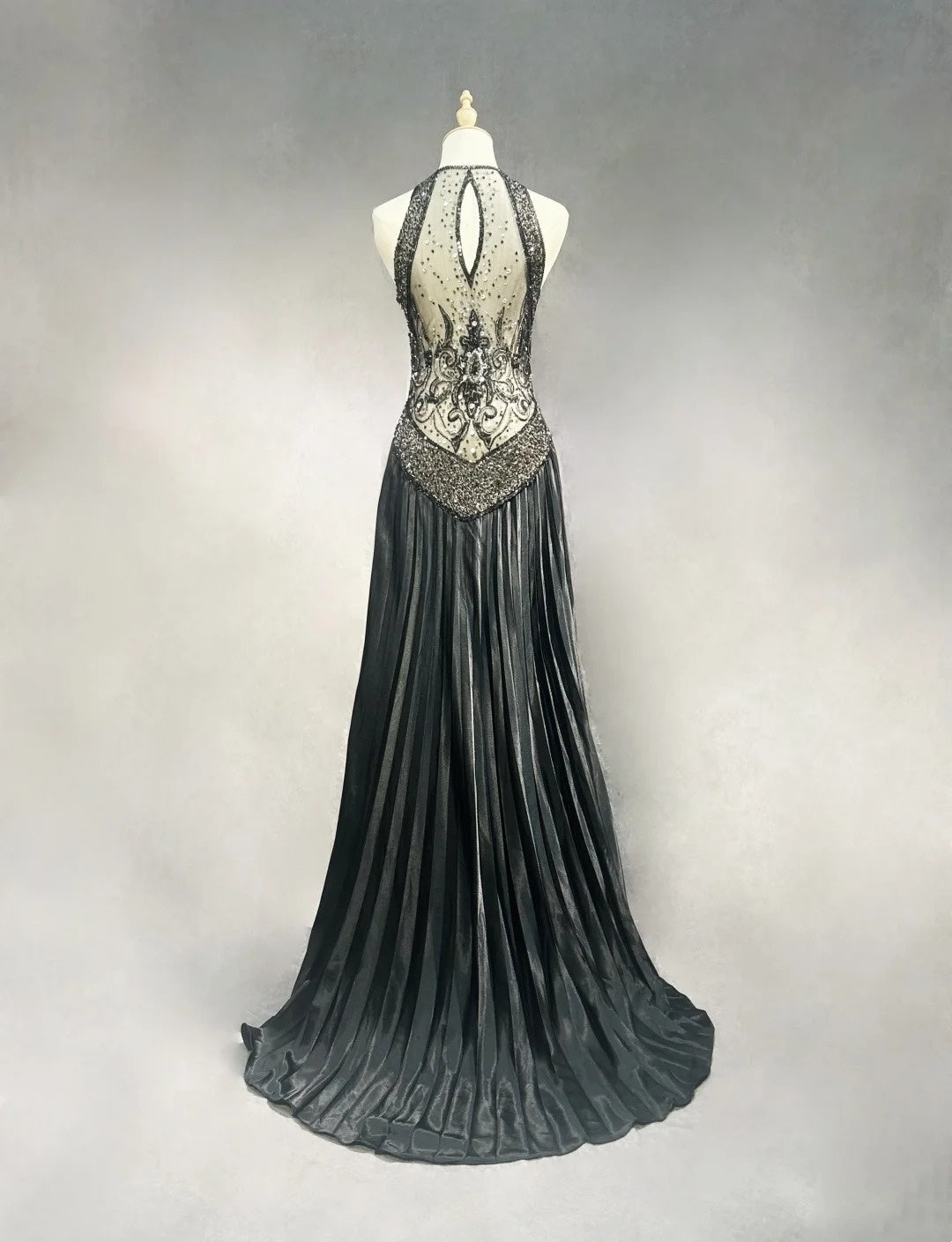 Vintage Abschlussballkleider A-Linie V-Ausschnitt Black Tie Kleid Perlenbesetztes 90er Langes Abendkleid N2652