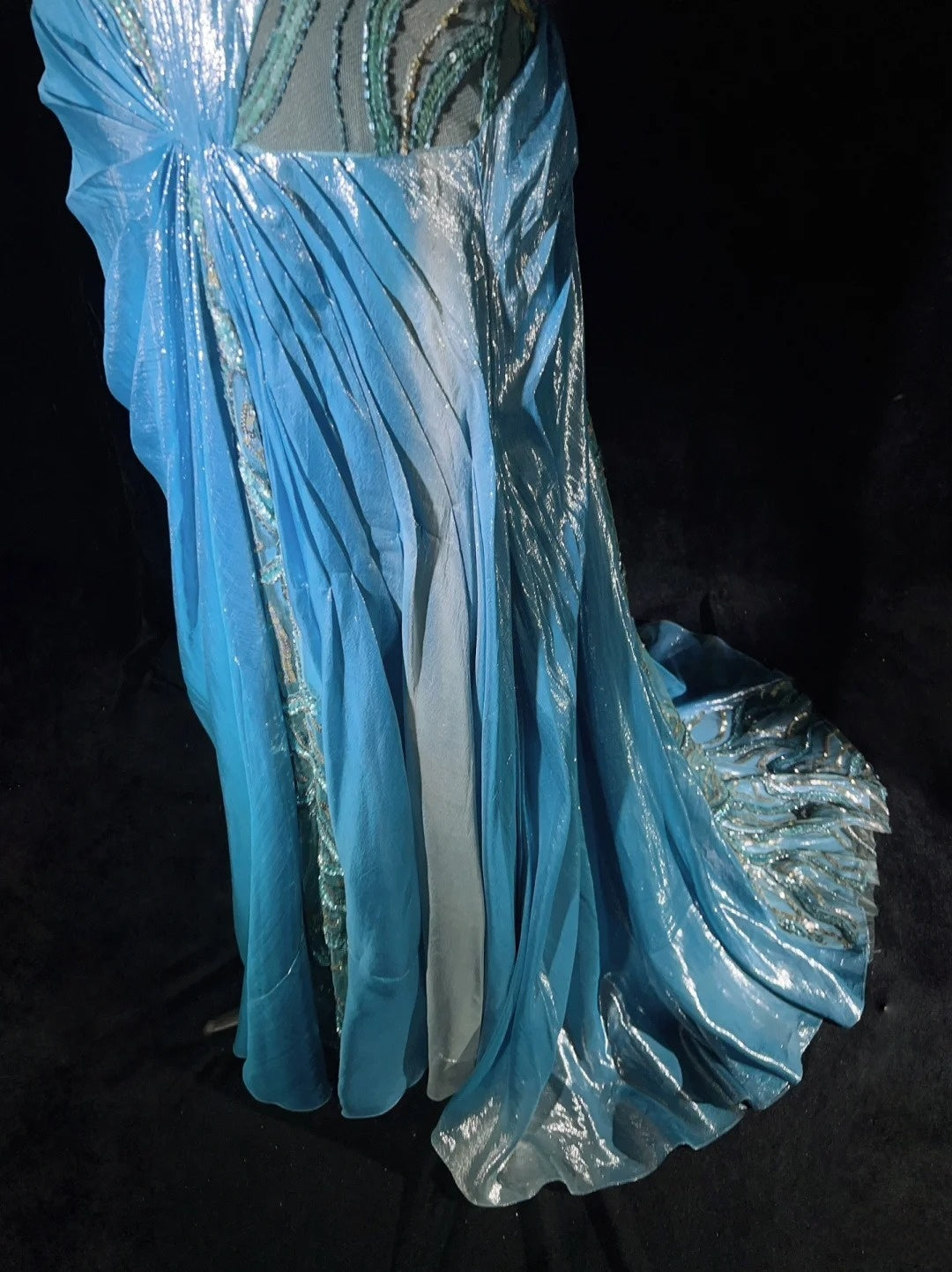 Inspiration robes de bal vintage sirène bretelles sequins bleus longues années 90 avec fleurs robes de soirée N3355