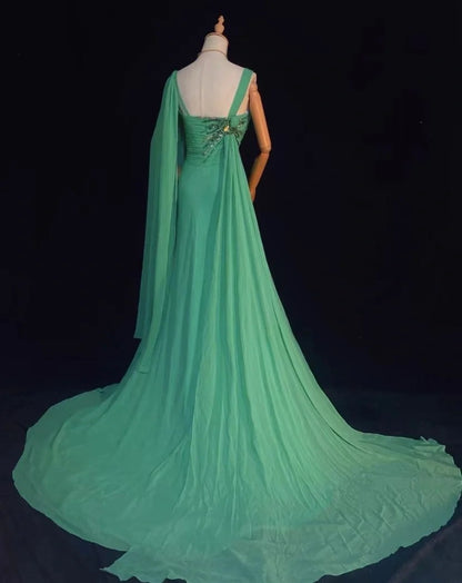 Robes de bal élégantes Inspo Sirène Mousseline Vert Avec Fleurs Perles Pour Femmes Robe de Soirée N3232