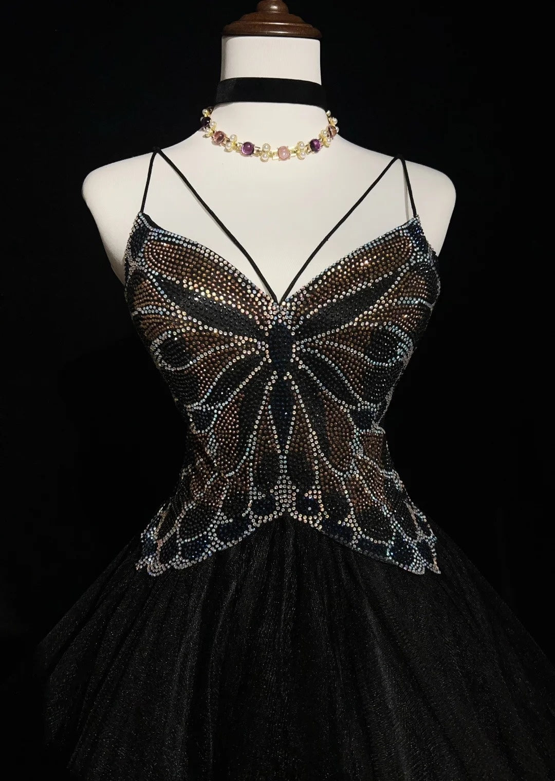 Jolie Robe de Bal Courte en Tulle Noir avec Bretelles Fines, Robes de Soirée de Retour à la Maison N2628