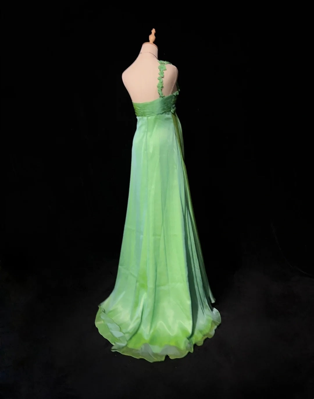 Magnifique Robe de Bal Coupe Droite Épaule Dénudée en Chiffon Vert avec Fleurs Longue Robe de Soirée Formelle N2889