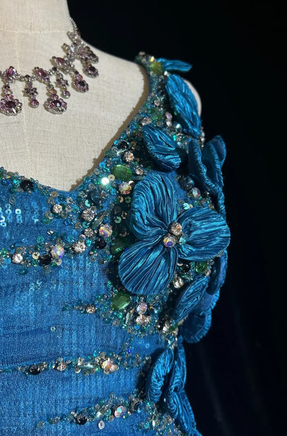 Robes de bal vintage des années 80 Robe de soirée longue asymétrique à paillettes bleu roi et bretelle irrégulière N2537