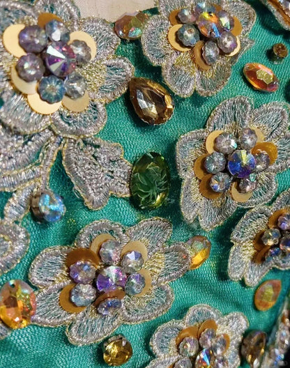 Robes de bal vintage Sirène bustier vert en tulle des années 70 avec perles appliquées Robe de soirée N2533
