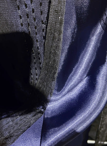 Vintage Ballkleider A-Linie Spaghettiträger Marineblau Tüll 80er Jahre Mit Perlen Lang Formelle Abendgarderobe N3871