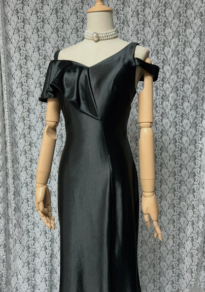 Vintage Prom Dresses Meerjungfrau Spaghettiträger Black Tie Kleid Ärmellos 1990er Lange Abendrobe N2637